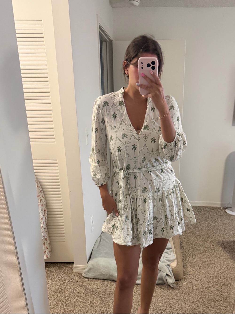 Zara - White Palm Print Wrap Dress with Tie Waist - Picture 2 of 2